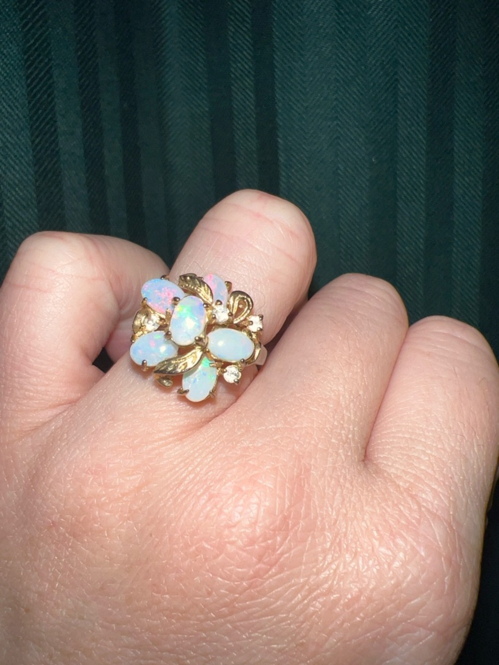 Opal & Gold Floral Cluster Ring